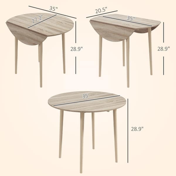 HOMCOM 35" Round Folding Dining Table, Collapsible Drop Leaf Table for Small Spaces, Small ...